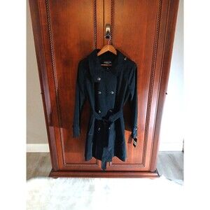 NWT's The Classic LONDON FOG Women's Size L Double Breasted Black Trench Coat